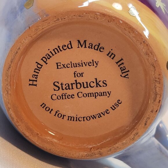 Starbucks Coffee Mug Hand Painted Italy Christmas Winter Holly Berry Stocking - Picture 6 of 7